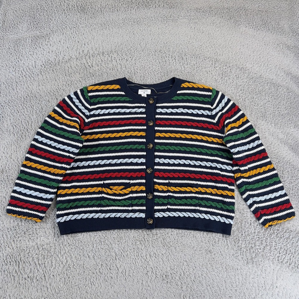 La Ligne Sweater Womens 1X Multicolor Target Striped Cable Knit Cardigan Pockets